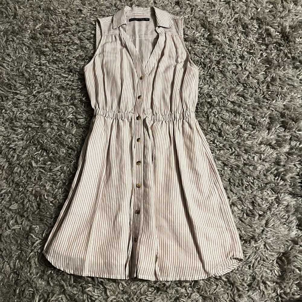 abercrombie and fitch tan and white pin strip collared dress size xsp
